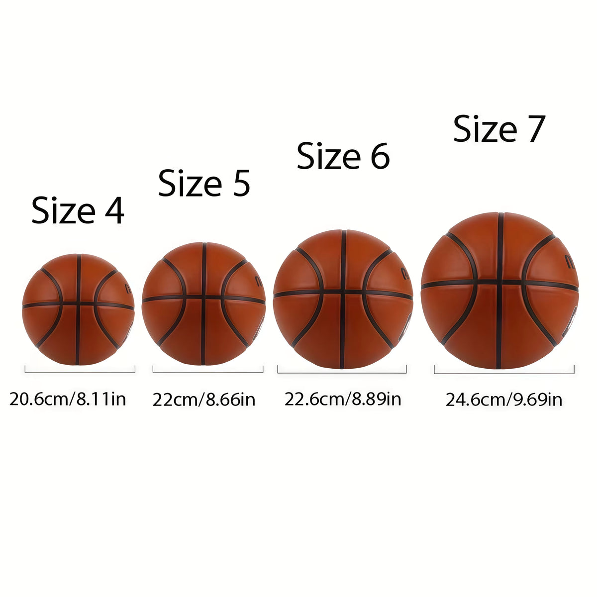 Ballon de basket en caoutchouc — 4 tailles au choix, intérieur et extérieur