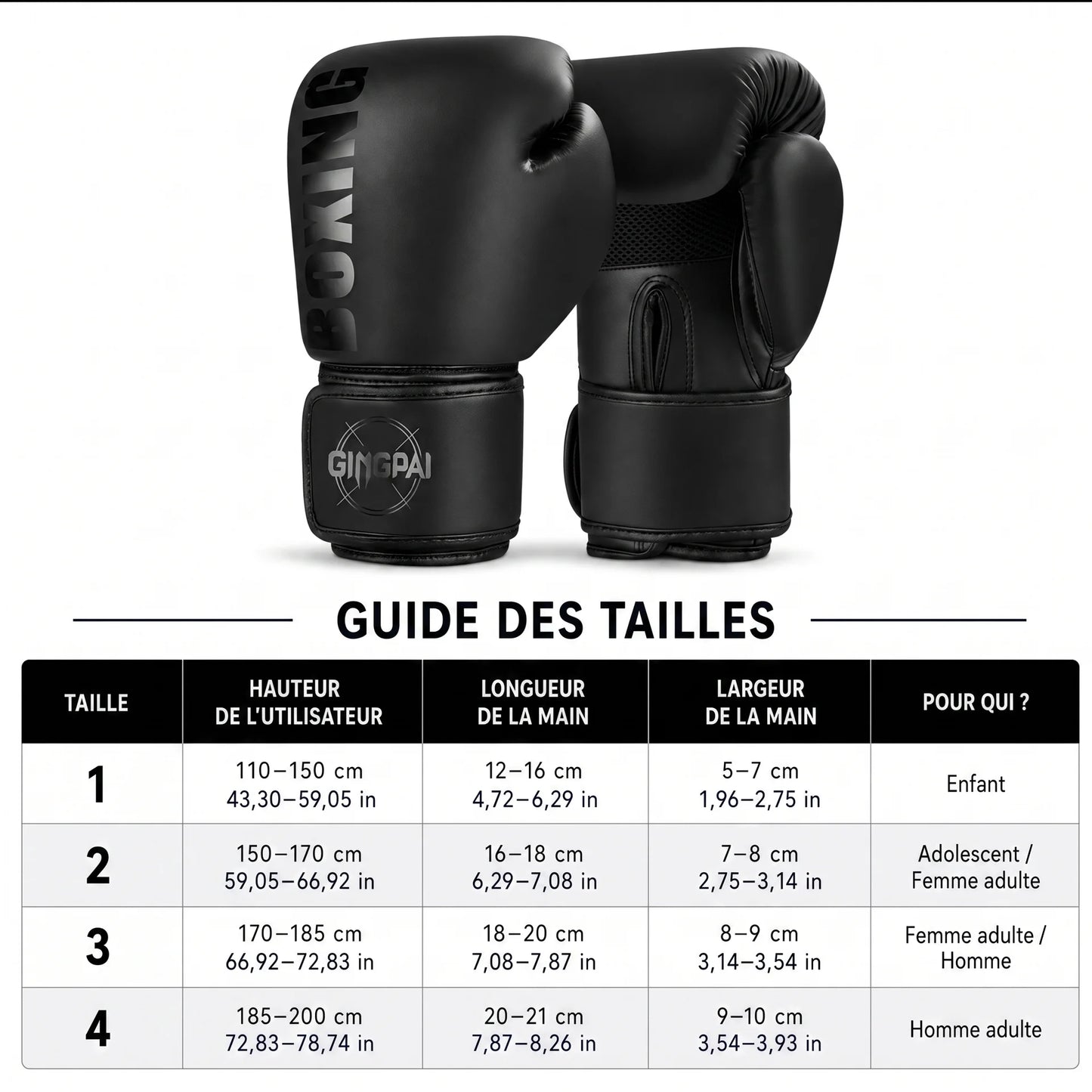 Gants de boxe adulte et enfant — Taille 1 à 4, sac de frappe et entraînement