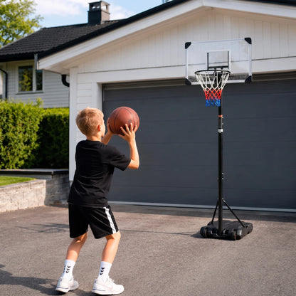 Panier de basket enfant sur pied réglable 216-250 cm — mobile sur roulettes, panneau polycarbonate