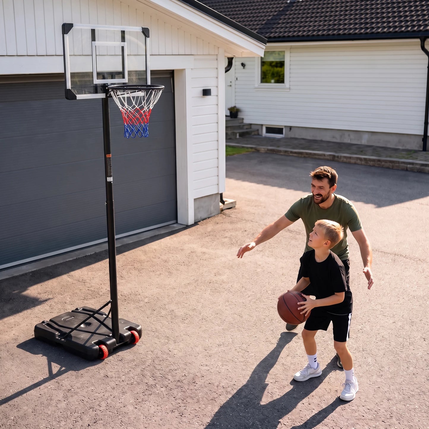 Panier de basket enfant sur pied réglable 216-250 cm — mobile sur roulettes, panneau polycarbonate