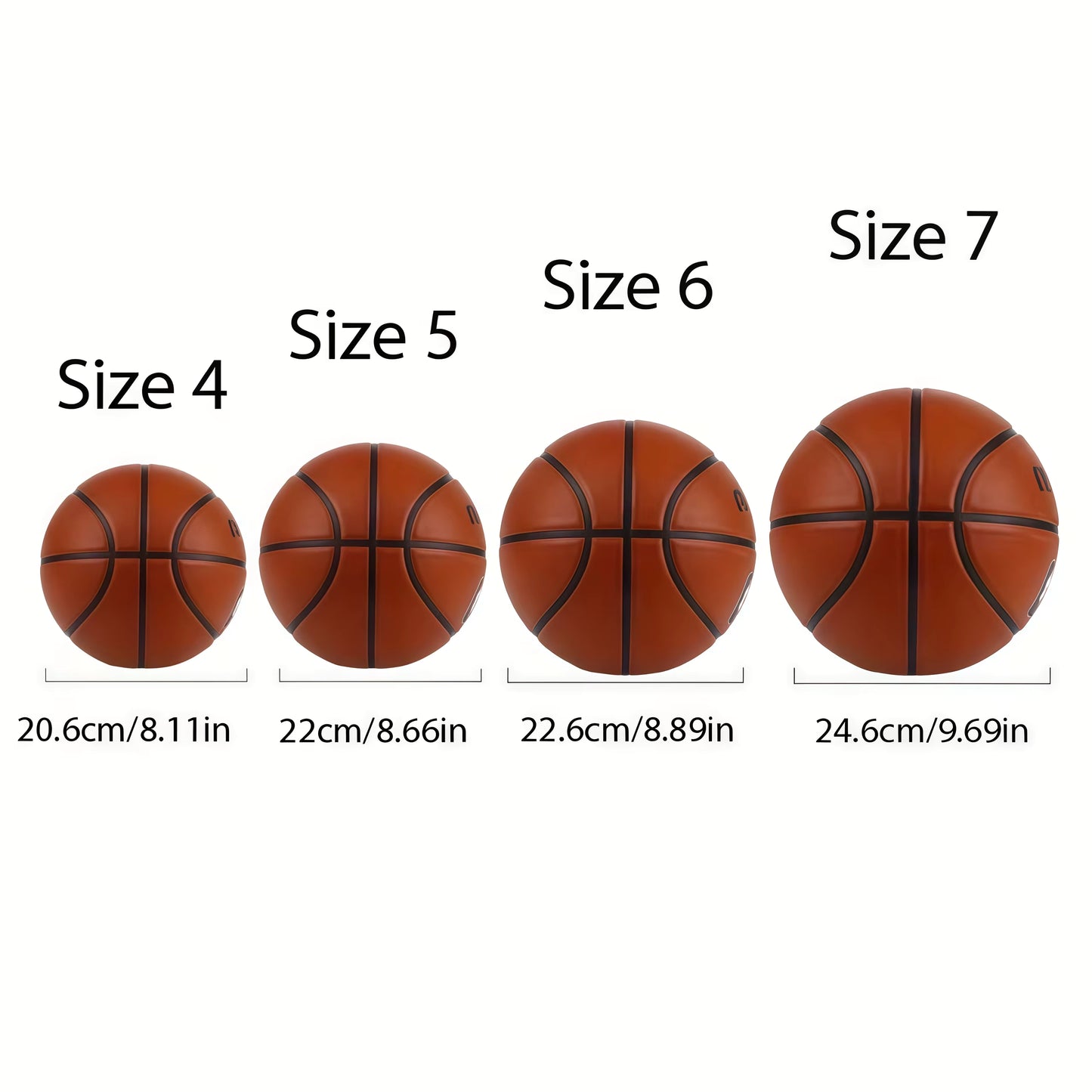 Ballon de basket en caoutchouc — 4 tailles au choix, intérieur et extérieur
