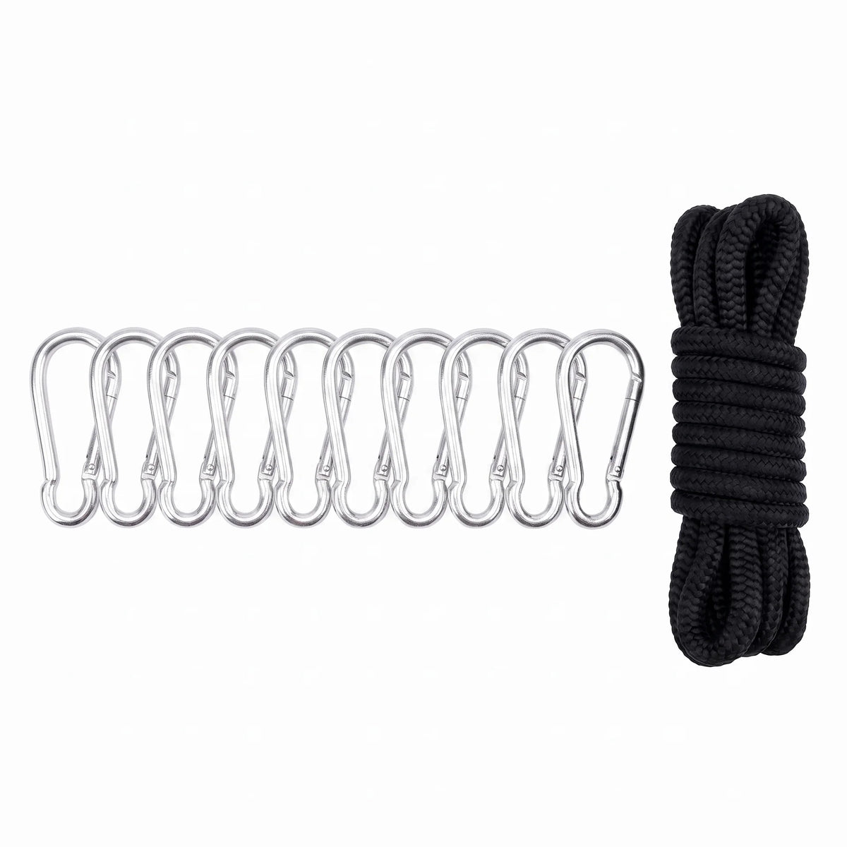 Corde de suspension et mousquetons métalliques fournis avec le filet de practice golf