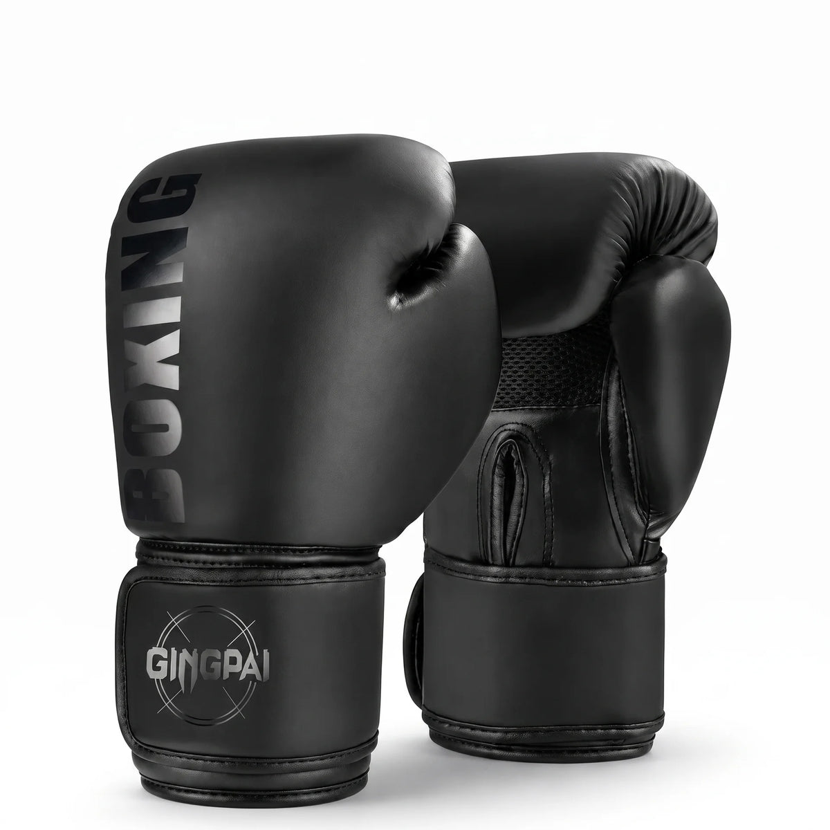 Paire de gants de boxe noirs en cuir PU avec manchette de maintien du poignet