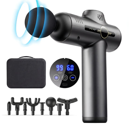 Pistolet de massage sans fil — 99 vitesses, embouts interchangeables, rechargeable