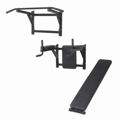 Station de traction et dips murale 3 en 1 — barre, dips, banc abdos, charge 110 kg
