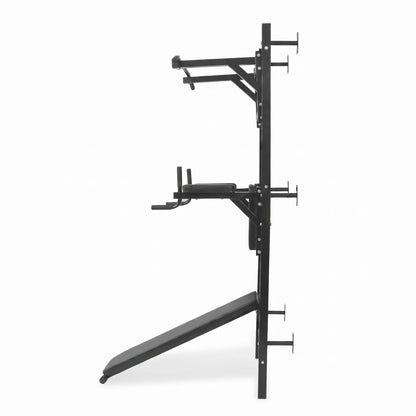 Station de traction et dips murale 3 en 1 — barre, dips, banc abdos, charge 110 kg
