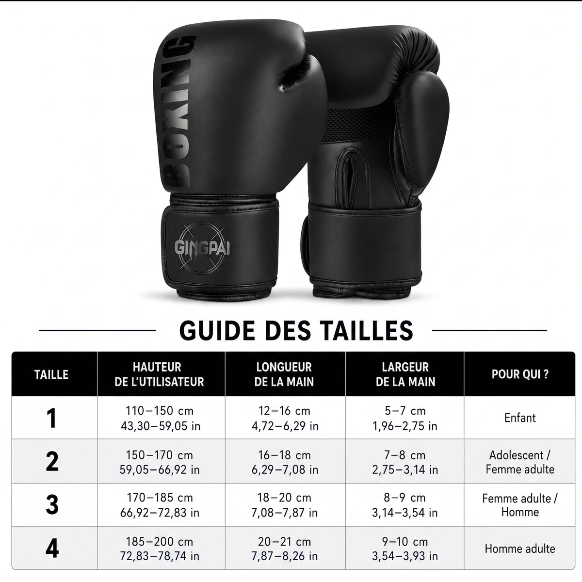 Gants de boxe adulte et enfant — Taille 1 à 4, sac de frappe et entraînement