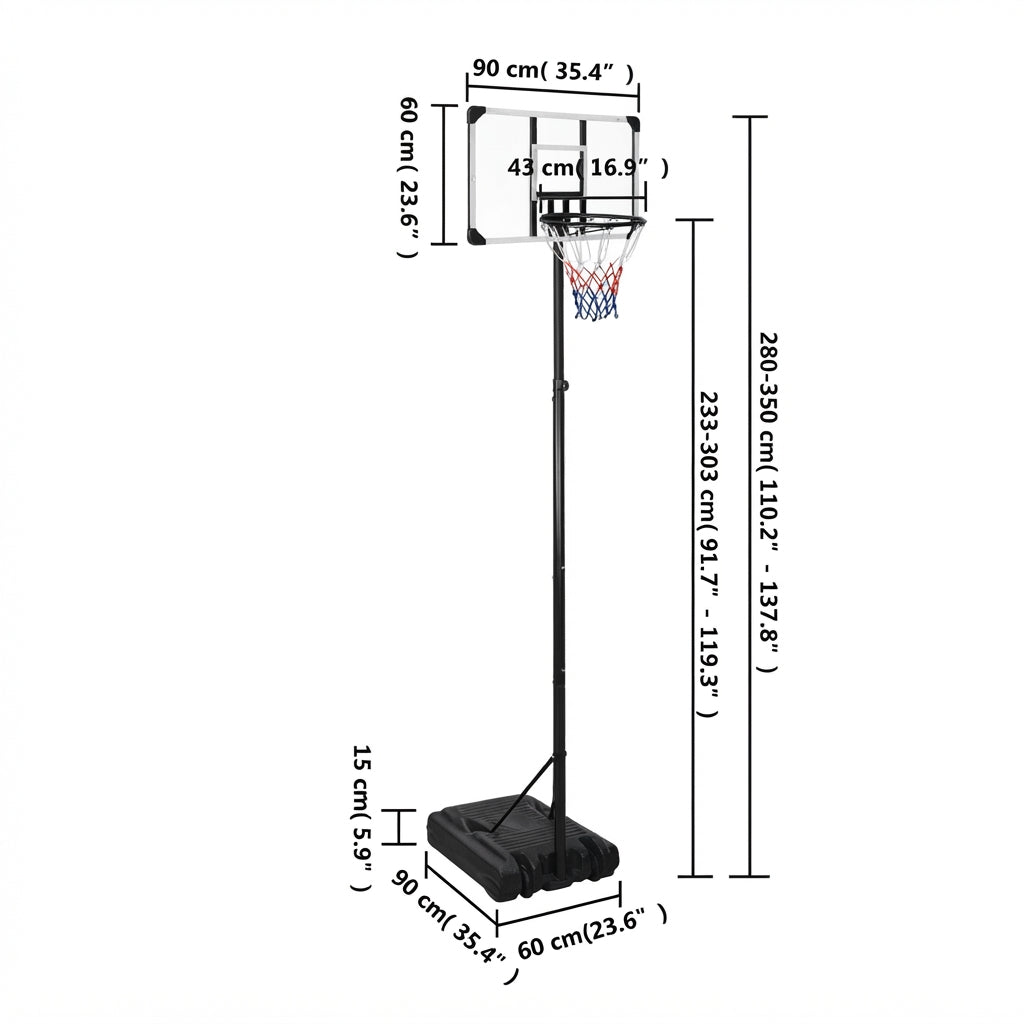 Schéma coté du panier de basket sur pied avec ses dimensions