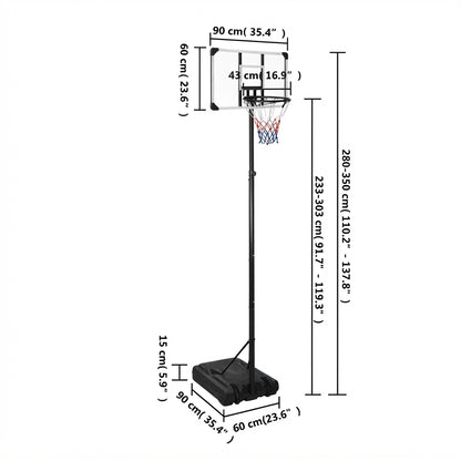 Schéma coté du panier de basket sur pied avec ses dimensions