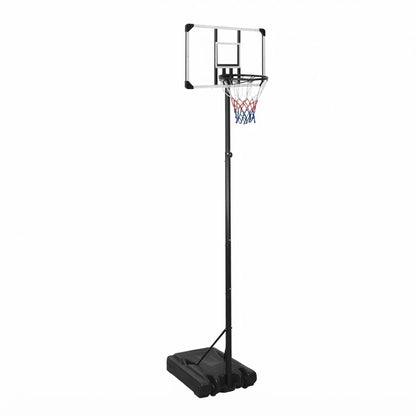 Panier de basket sur pied réglable 280-350 cm à panneau transparent, base à roulettes et filet tricolore