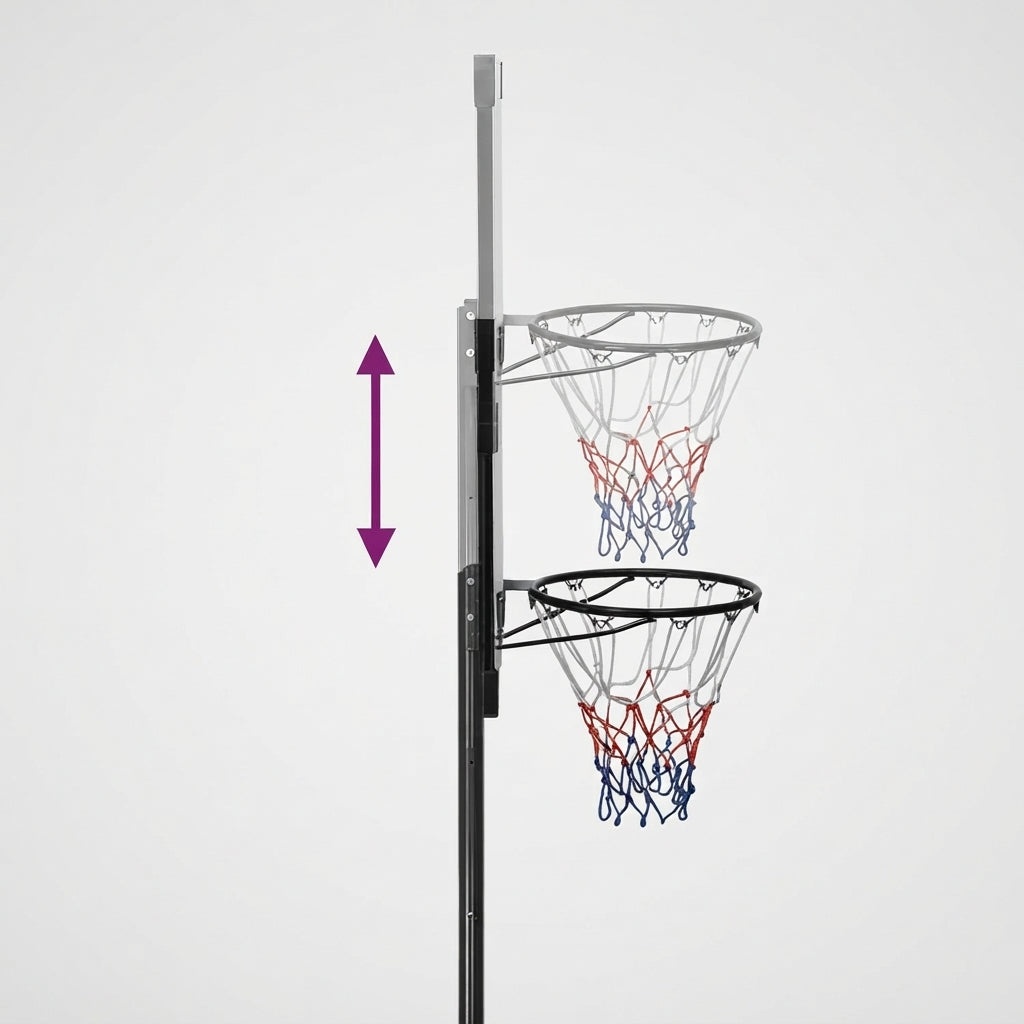 Illustration du réglage en hauteur de l'anneau du panier de basket